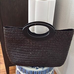Black Woven Tote with Oval Handle